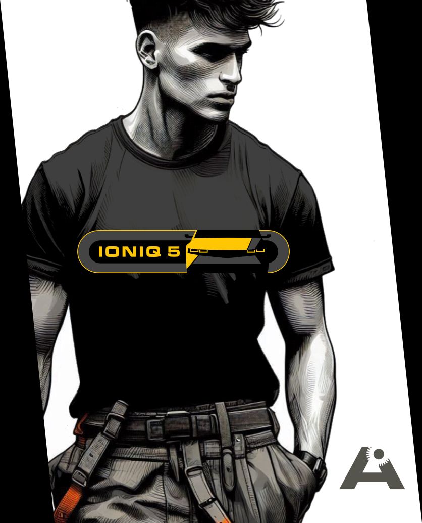 AI Alien Industries Ioniq 5 - Space Age design or Alien design for the electric age, designed to perform super slick on the streets but still with human intervention. AI t-shirts are here.